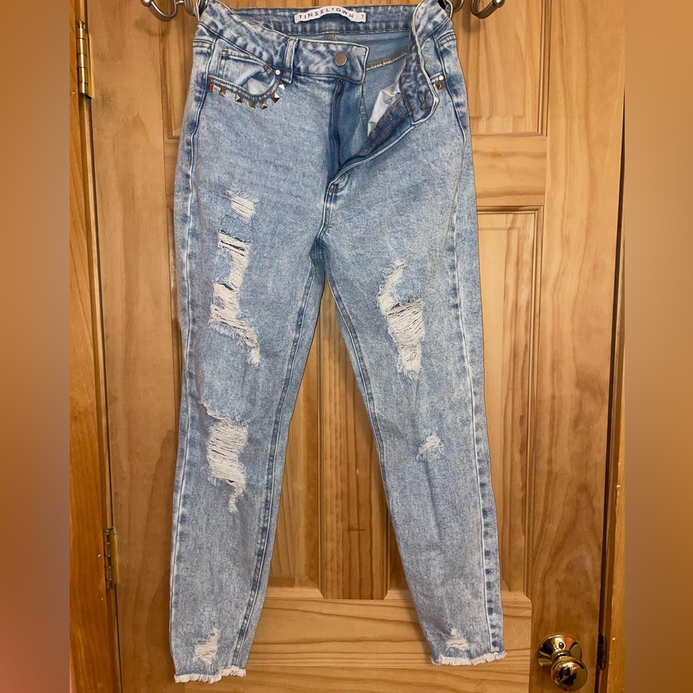 Ripped and Studded Light Wash Jeans
